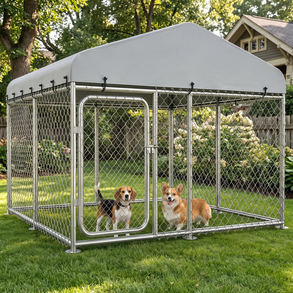 7.55x7.55ft Metal Outdoor Dog Kennel with Roof H3223
